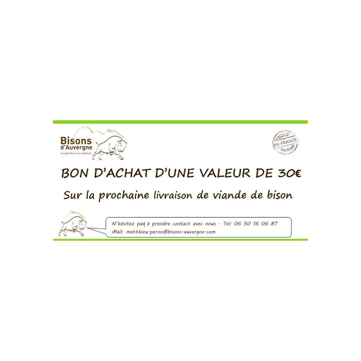 Bon Cadeau 30€ - Bisons d'Auvergne