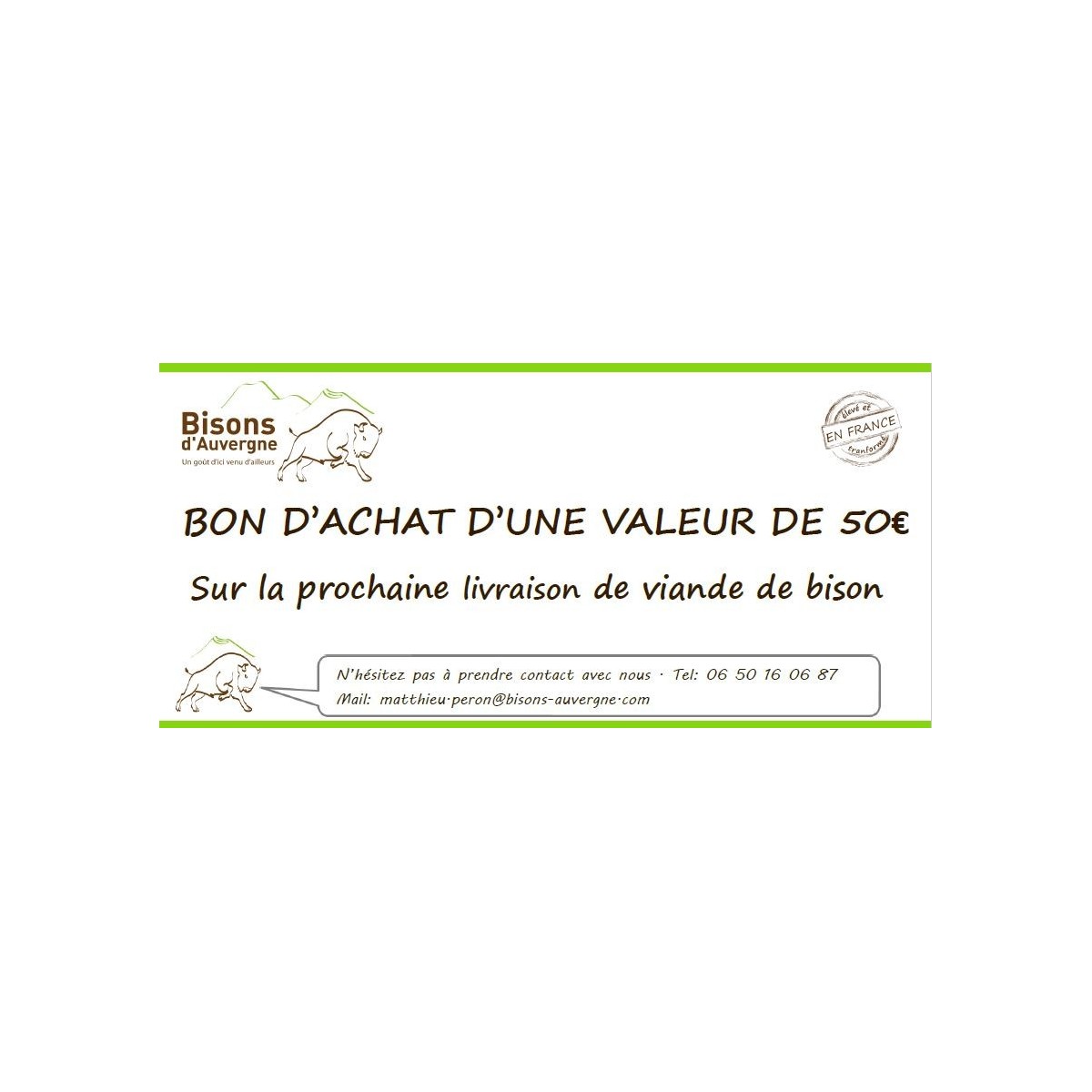 Bon Cadeau 50€ - Bisons d'Auvergne