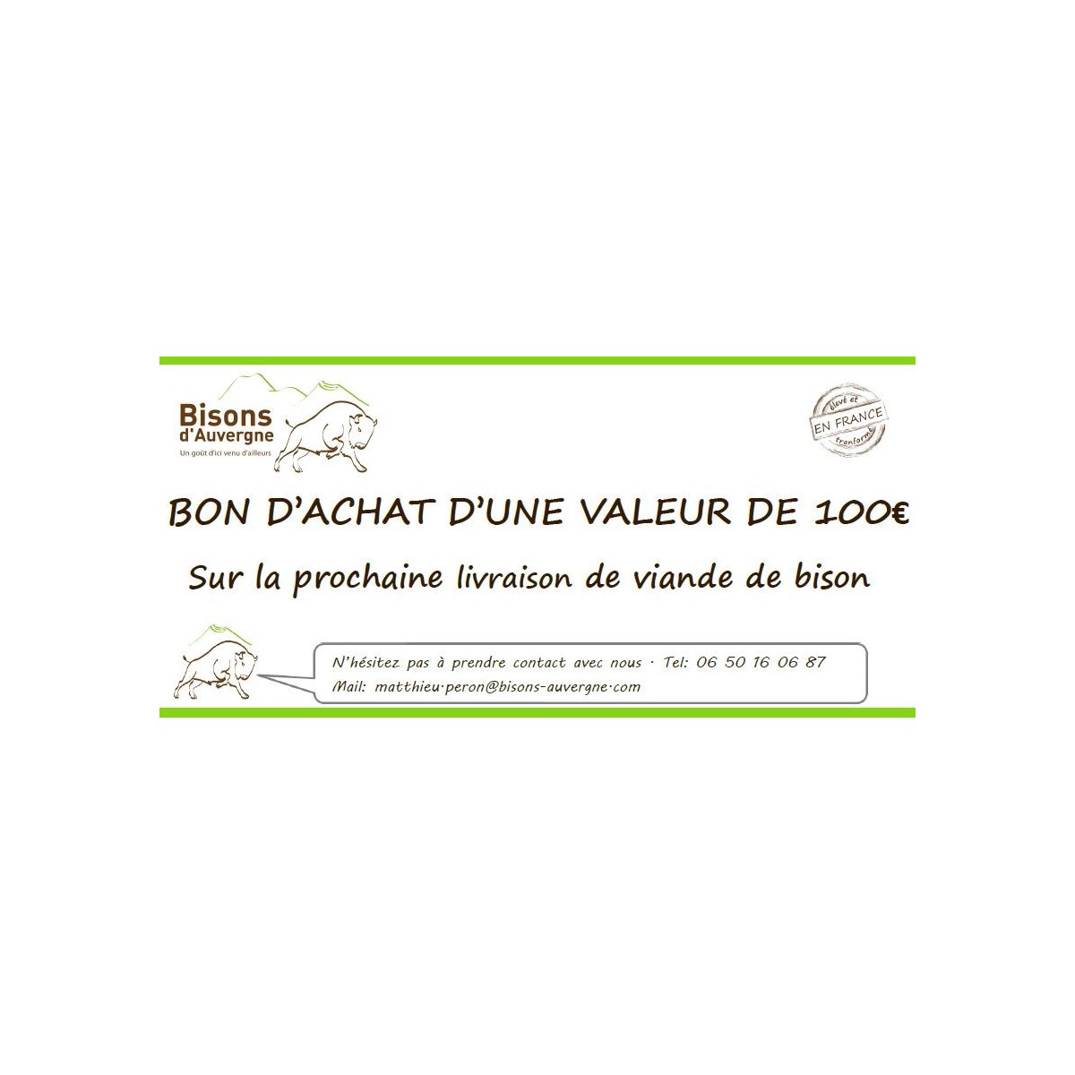 Bon Cadeau 100€ - Bisons d'Auvergne